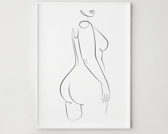 Plus size line art, Curvy woman print, Body positive art, Woman one line drawing, Bedroom wall decor, Abstract Printable wall art