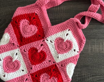 PATTERN Crochet Valentine's Day Heart Diagonal Granny Square Tote Bag [DIGITAL]