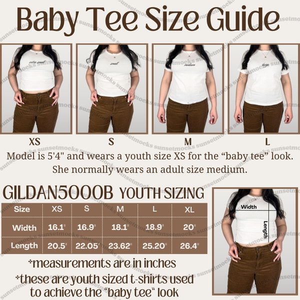 Gildan5000b Size Chart Gildan Youth Size Chart Womens Baby Tee Size Chart Cropped Top Sizing Chart Youth y2k Baby Tee Mock Up Size Guide