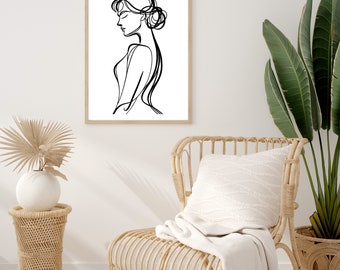 Line Art featuring an elegant lady| Suitable for home decor| bathroom decor| Bedroom decor| Digital Art