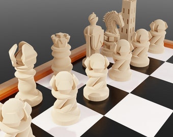 Chess Set modern - 3D Print File Stl, Chess Set - Premium Chess Set - Chess Set Board - Game - Stl File - Home decor -3d printer chess model