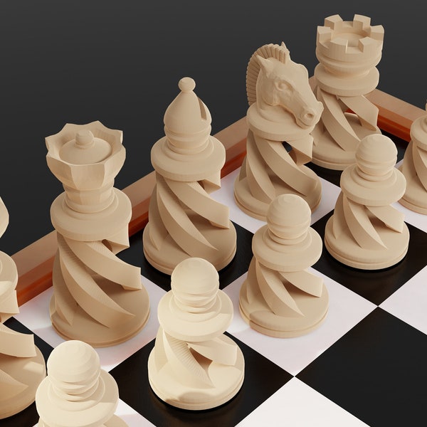 Schaakspel modern - 3D Print File Stl, Chess Set - Premium Chess Set - Chess Set Board - Game - Stl File - Home decor -3d printer schaakmodel