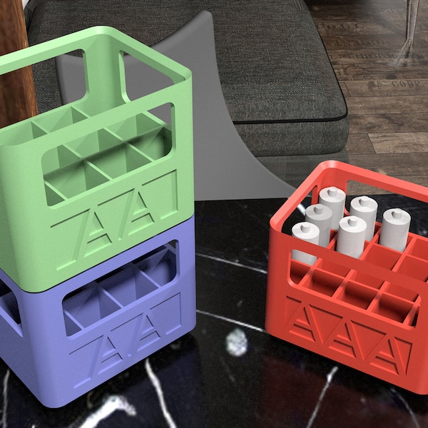 Batterijhouder Organizer voor AAA- en AA-batterijen Minicontainer STL-bestand -3D Print voor kantoor -Stapelbaar - Kantoorinrichting - Minicontainer