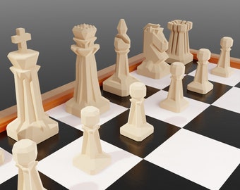 Schaakset modern - 3D Print File Stl, Chess Set - Premium Chess Set - Chess Set Board - Game - STL File - Home decor -3d printer schaakmodel