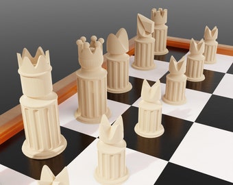 Schaakset modern - 3D Print File Stl, Chess Set - Premium Chess Set - Chess Set Board - Game - STL File - Home decor -3d printer schaakmodel