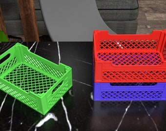 Stackable Crate Mini Container STL File -3D Print for Office -Stackable - STL file -Digital file -Storage Crate - Super Mini Milk Crate Sets
