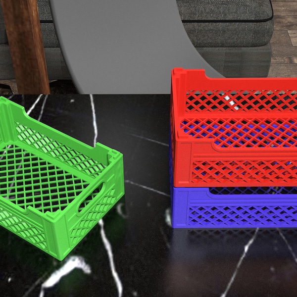 Stackable Crate Mini Container STL File -3D Print for Office -Stackable - STL file -Digital file -Storage Crate - Super Mini Milk Crate Sets