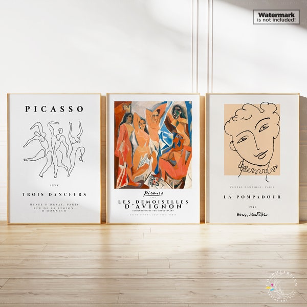 Henri Matisse Picasso Print Set of 3, Matisse and Picasso Gallery Wall Set, Home Decor Modern, Inspirational Wall Art, Mid Century Wall Art