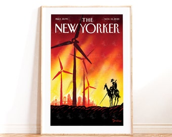 The New Yorker Magazine Cover Poster, Don Quixote Vintage Poster, Modern Wall Art Print