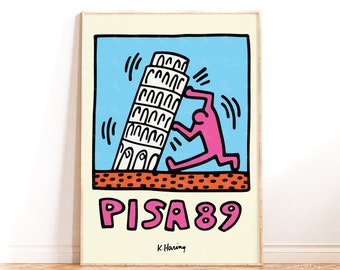 Keith Haring Pisa Poster, Pop Art Print, Keith Haring Print, Travel Poster, Contemporary Art Print