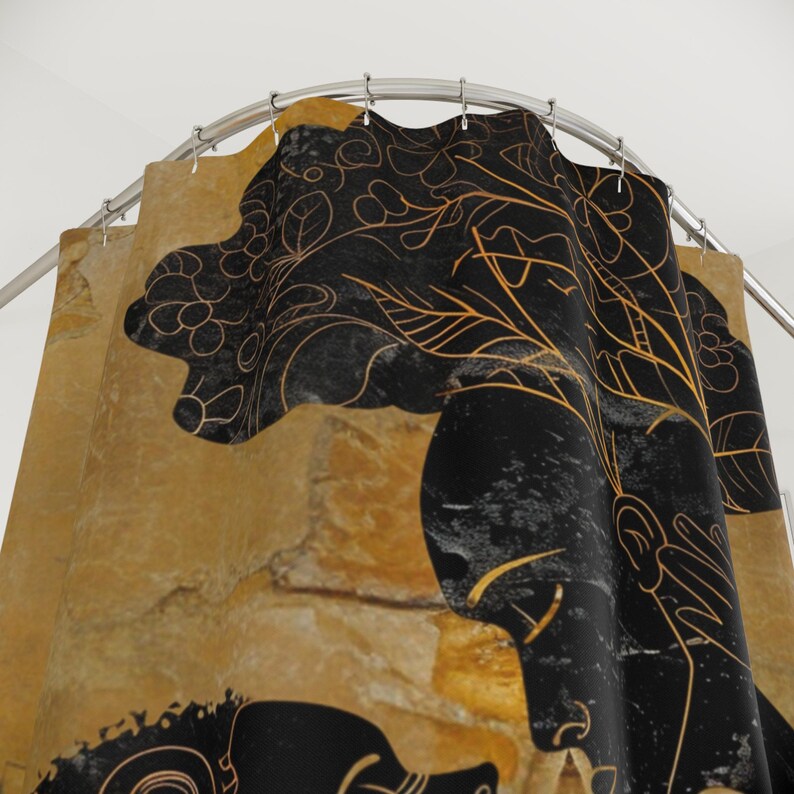 Tende da doccia con la regalità africana, decorazioni per il bagno afrocentriche, opere d'arte di re e regine, simboli della natura, qualità da galleria postmoderna, immagine 5