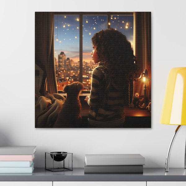 Afrocentric Interior Gallery Canvas Print Black Culture Young Girl Searching the Night Sky African American Wall Art