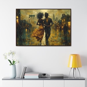 Afrocentric Couple Dancing in Rain, Gallery Canvas Wrap