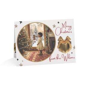 En vrac, cartes de voeux afrocentriques de Noël, petite fille émerveillement, joie, lot de vacances, cartes de Noël ethniques, joie festive des noirs afro-américains