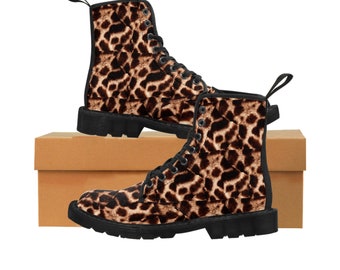 sWomen's Canvas Military Work Combot Urban Stylish Cheetah Print Boots