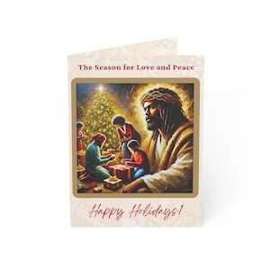 Biglietti di auguri per le feste in blocco, Natale Kwanzaa famiglia afroamericana Gesù nero Immagine ispiratrice e toccante Confezione da 10, 30, 50, benedizioni calde