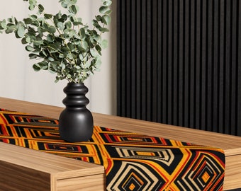 West African Tribal Print Pattern Black Culture Orange and Black Table runner