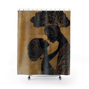 Tende da doccia con la regalità africana, decorazioni per il bagno afrocentriche, opere d'arte di re e regine, simboli della natura, qualità da galleria postmoderna, immagine 3