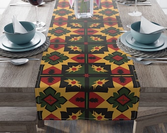 Kente-Inspired West African-style Red, yellow, green, black Table Runner (Cotton, Poly)