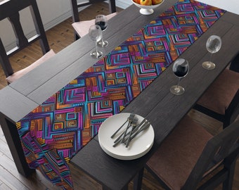 African-inspired holiday purple kente themed Table Runner in Cotton Twill or Polyester perfect for Kwanzaa or Sundays