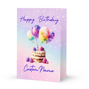 Carte de joyeux anniversaire personnalisée avec nom personnalisé carte de gâteau d'anniversaire Nom d'anniversaire d'un ami de la famille sur la carte