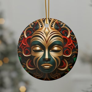 African American Christmas Black Queen Kwanzaa Christmas Ornament Decor Black Queen African Mask Two-Sided Bulk Ceramic Ornaments