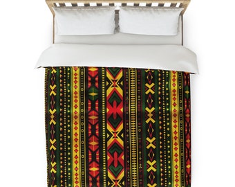 Contemporary Decor  West African Print Red Gold Yellow Black and Green Duvet Cover