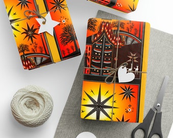 African Mural Inspired Gift Holiday Christmas Wrapping Paper Kwanzaa Birthday Wedding Gift Giving paper presents