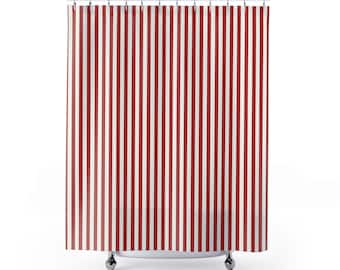 Red and White Striped Shower Curtain 71 x 74