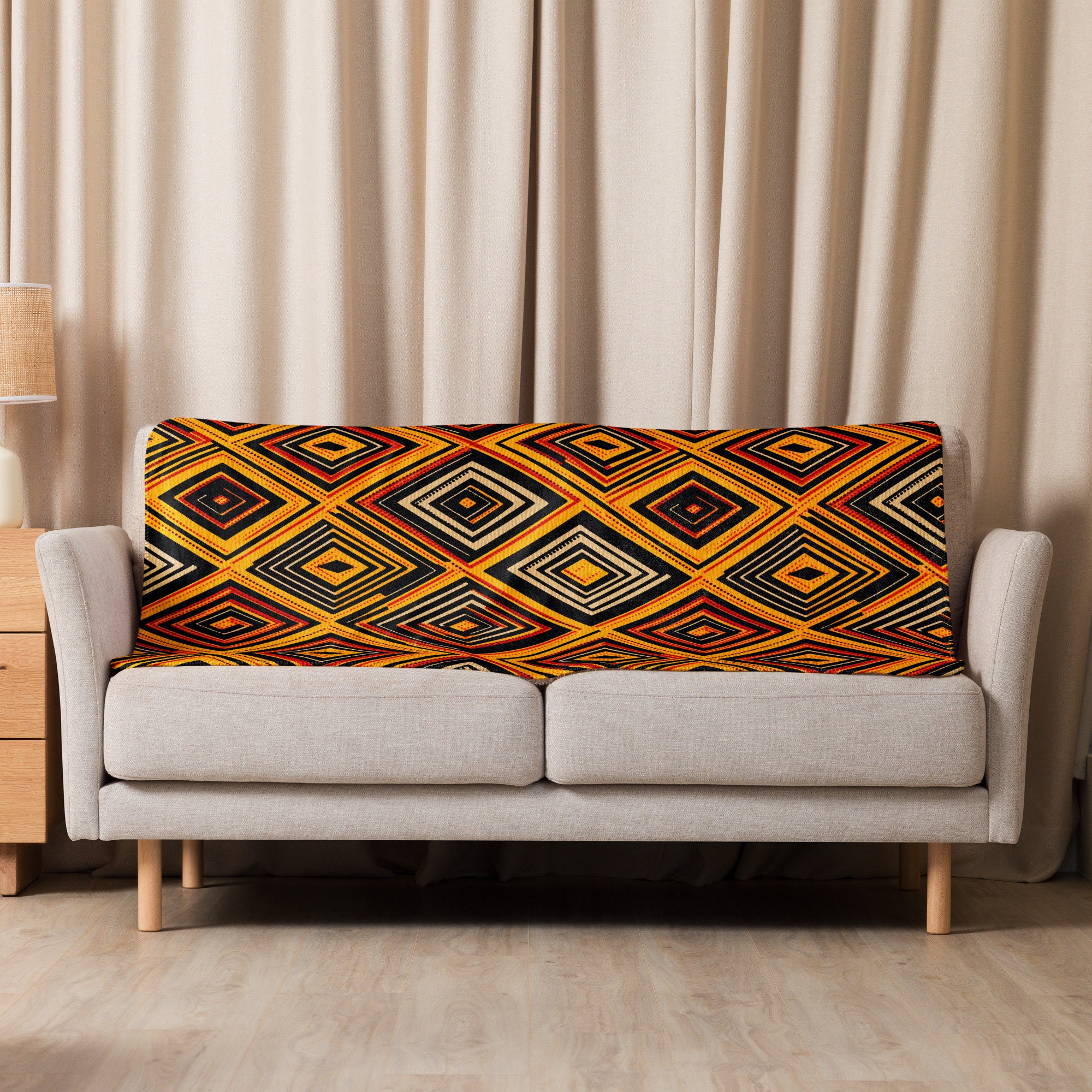 Kente African Pattern Print Hooded Blanket