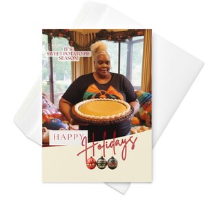 Vacaciones Kwanzaa Navidad Tarjeta navideña afroamericana Cultura negra Saludo festivo Tarjeta navideña negra Kwanzaa Comida Pastel de batata