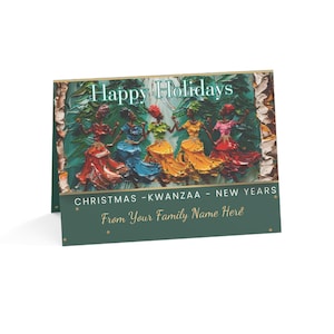 Tarjeta de Felicitación de Fiestas Afrocéntricas a Granel Saludo Multicultural de Navidad, Kwanzaa y Año Nuevo Diseño de Nombre de Familia Personalizado Nombre de Familia a Granel