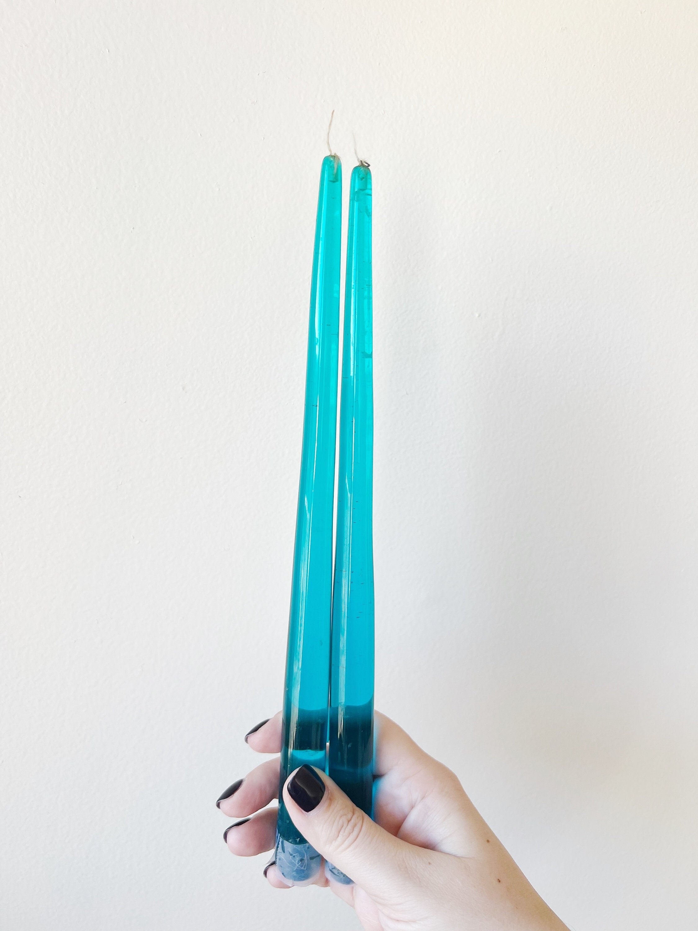 Vintage Teal Blue Lucite Candles Set of 2 Acrylic Candles Etsy