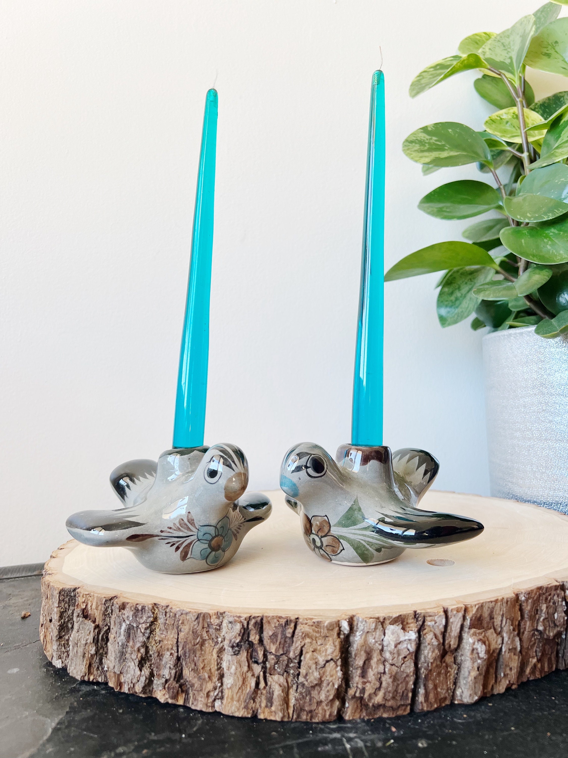 Vintage Teal Blue Lucite Candles Set of 2 Acrylic Candles Etsy