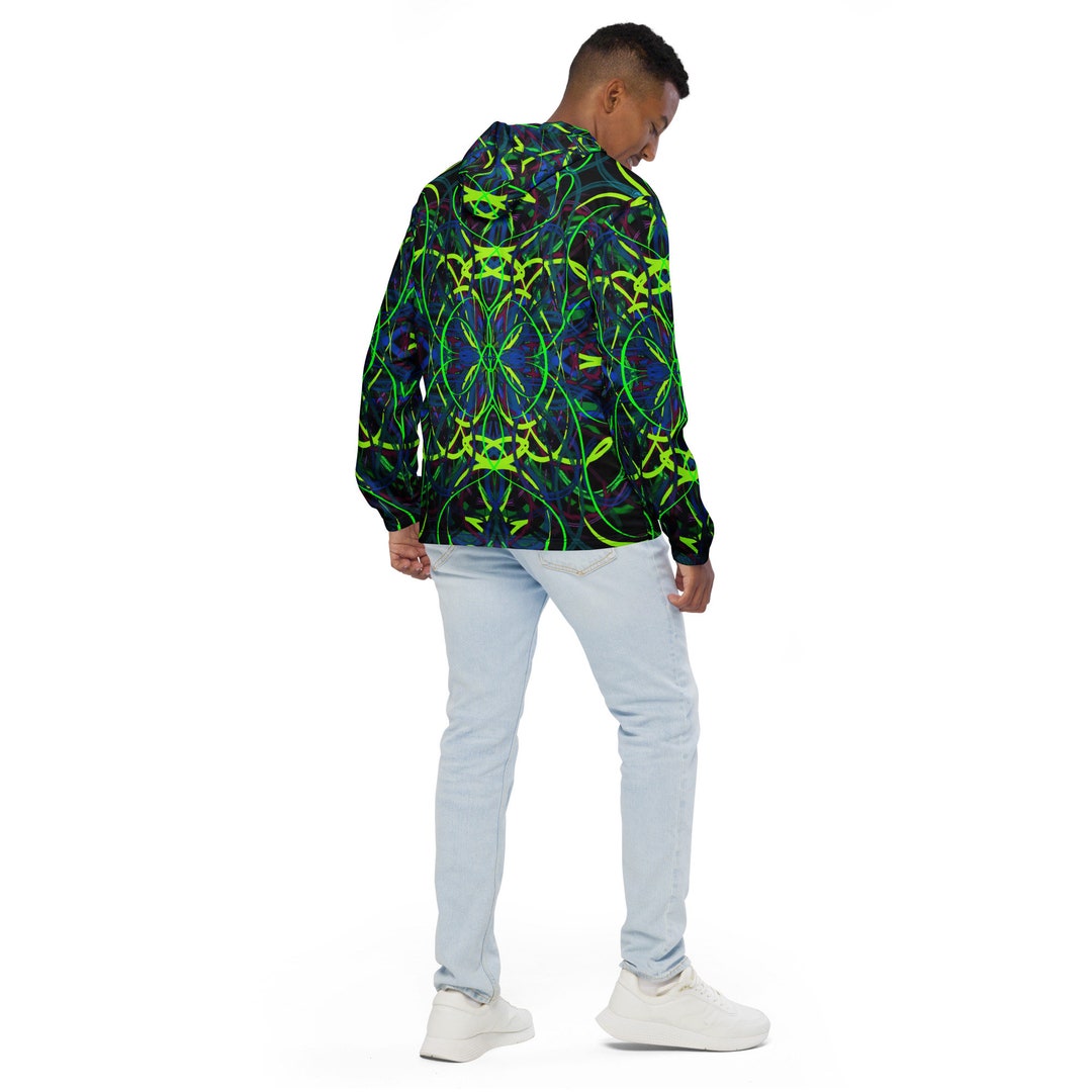 Windbreaker, Jacket, Unisex, Green YLW, Original Abstract Art Design by