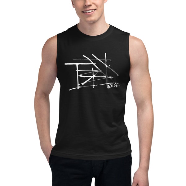 Unisex spiershirt, zwarte tanktop, trendy TENSE Word Art Design