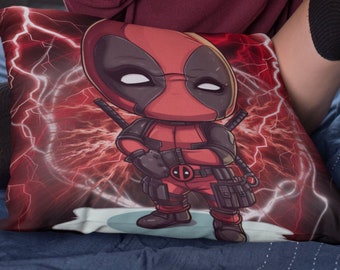 Chibi Deadpool Pillow, Marvel Jesus cushion, Wade Wilson Pillowcase, Pillow Cover, cushion case, Marvel, cute kawaii pillow, great gift