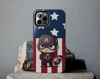 Cute Chibi Captain America Phone Case  Protective and Stylish Marvel Fan Accessory, Marvel phone case, kawaii, Steve Rogers phone case