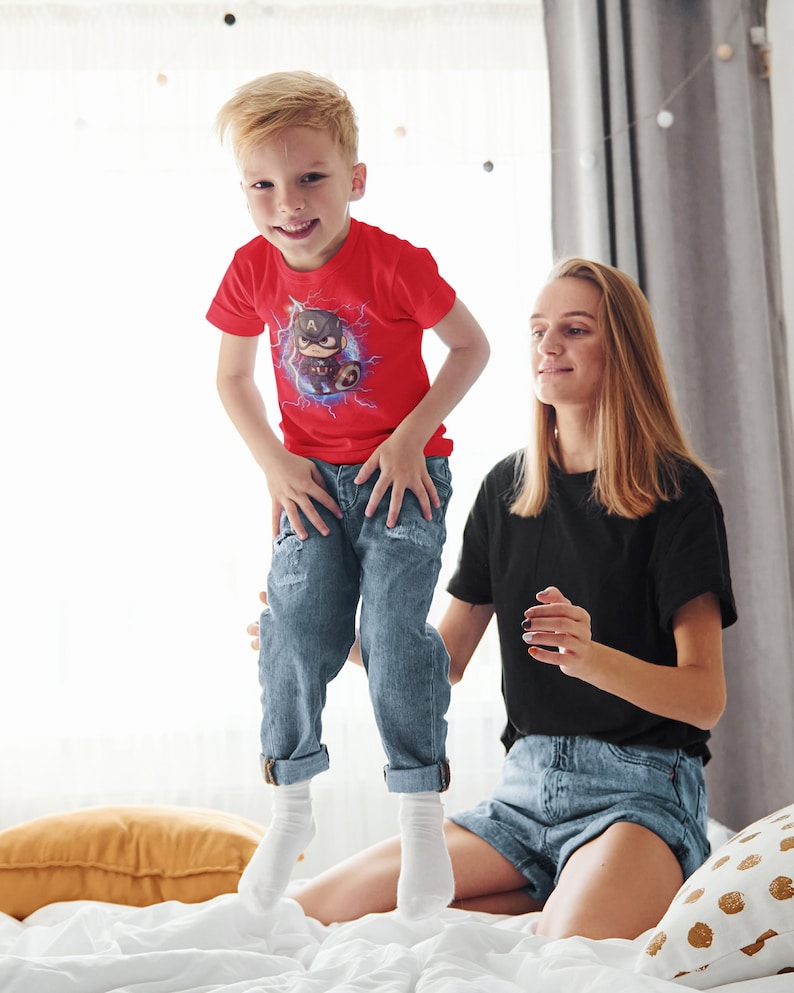 red t-shirt, Captain America Tshirt, Chibi T-shirt, Avengers T-shirt, Marvel Xmen 97, Cute Top, Kawaii T-shirt, Marvel top, shirt, Christmas gift, shogunslogan316, great gift for teen, birthday gift, cartoon, Disney, manga, DC, movie, anime, kids