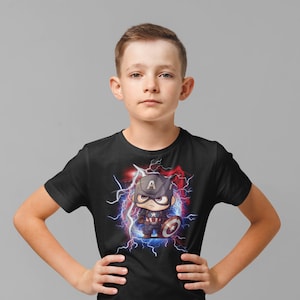 Black t-shirt, Captain America Tshirt, Chibi T-shirt, Avengers T-shirt, Marvel Xmen 97, Cute Top, Kawaii T-shirt, Marvel top, shirt, Christmas gift, shogunslogan316, great gift for teen, birthday gift, cartoon, Disney, manga, DC, movie, anime, kids