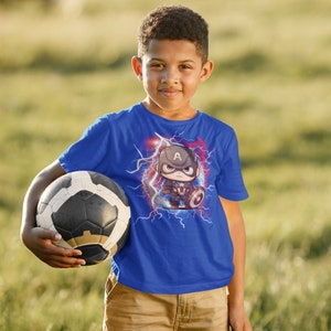 Blue t-shirt, Captain America Tshirt, Chibi T-shirt, Avengers T-shirt, Marvel Xmen 97, Cute Top, Kawaii T-shirt, Marvel top, shirt, Christmas gift, shogunslogan316, great gift for teen, birthday gift, cartoon, Disney, manga, DC, movie, anime, kids