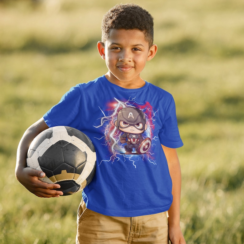 Blue t-shirt, Captain America Tshirt, Chibi T-shirt, Avengers T-shirt, Marvel Xmen 97, Cute Top, Kawaii T-shirt, Marvel top, shirt, Christmas gift, shogunslogan316, great gift for teen, birthday gift, cartoon, Disney, manga, DC, movie, anime, kids