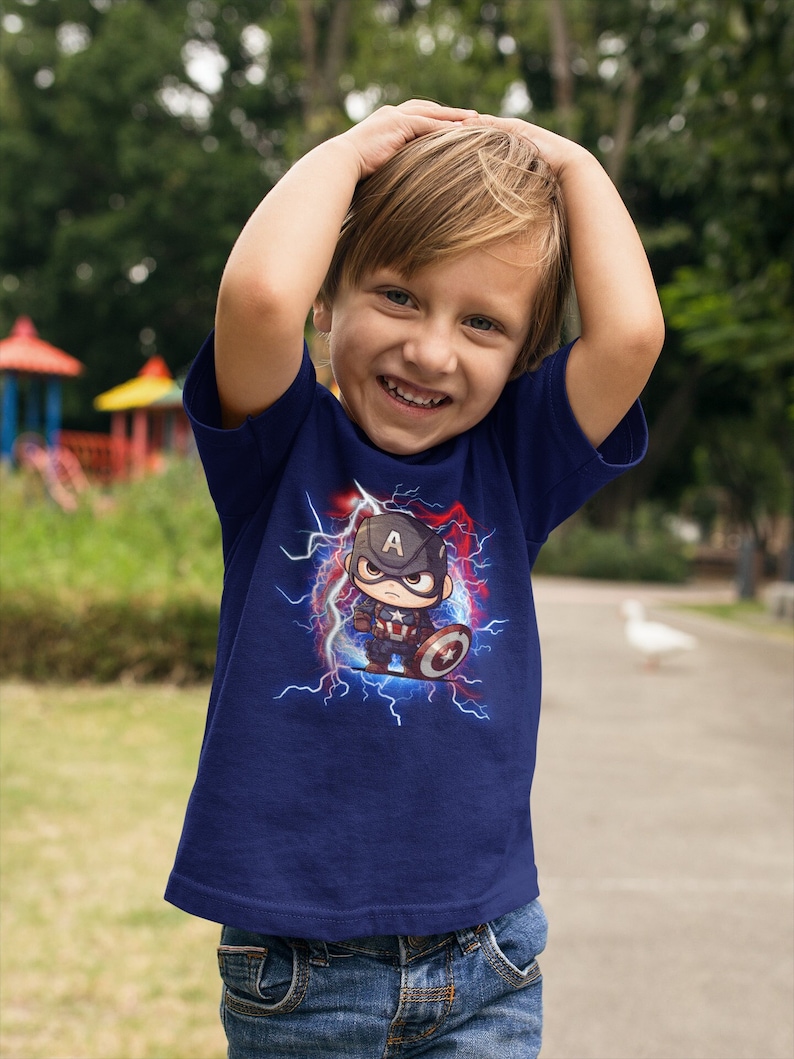 Blue t-shirt, Captain America Tshirt, Chibi T-shirt, Avengers T-shirt, Marvel Xmen 97, Cute Top, Kawaii T-shirt, Marvel top, shirt, Christmas gift, shogunslogan316, great gift for teen, birthday gift, cartoon, Disney, manga, DC, movie, anime, kids