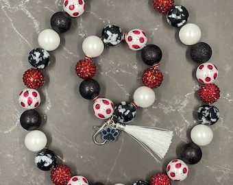 Ladybug, Ladybug Beaded Custom Dog Collar and Wristlet Keychain Set- Collar Sized to Order