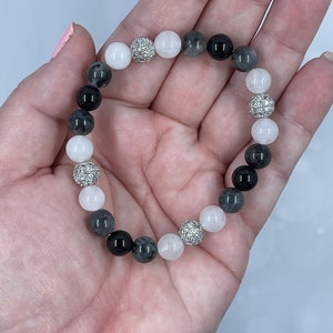 White, jade, black, onyx, smoky, quartz, elastic stone bracelet