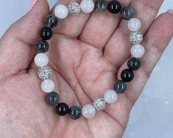 White, jade, black, onyx, smoky, quartz, elastic stone bracelet
