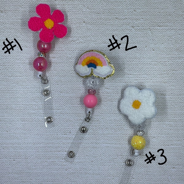 Felt Spring Beaded Retractable Alligator Clip Badge Reels- Specify choice in personalization field