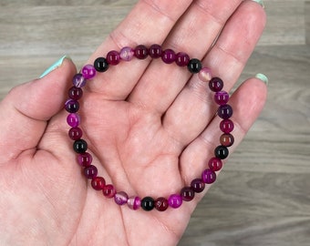 Rose Red Striped Agate Elastic Bracelet