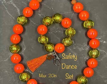 Safety Dance Beaded Custom Dog Collar and Wristlet Keychain Set-***CLEARANCE*** Collar Sized to Order- Max length 20in