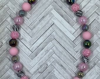 Pink Zebra Beaded Custom Dog Collar- Sized to Order